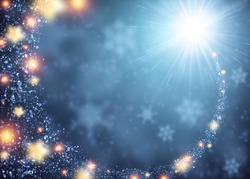 Blue sparkling background with stars. Vector illustration.