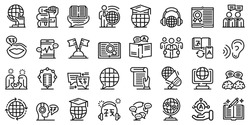 Translator icons set. Outline set of translator vector icons for web design isolated on white background