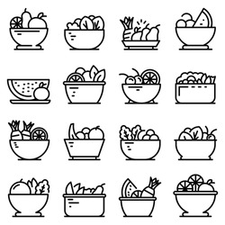 Fruit salad icons set. Outline set of fruit salad vector icons for web design isolated on white background