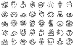 Mindfulness icons set outline vector. Mind stress. Relax peace