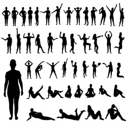 Woman silhouette set. Silhouette woman pose illustration. Sport and yoga shape set vector
