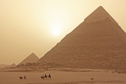 Pyramid of Khafre in a sand storm, Cairo, Egypt
