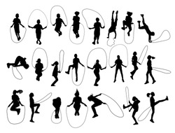 Vector Set of children shapes jumping rope