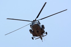 A Mil Mi-17 helicopter flying.