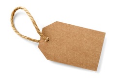 brown cardboard label with slim rope cord, isolated