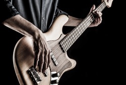 bassist playing electric bass guitar, effect picture
