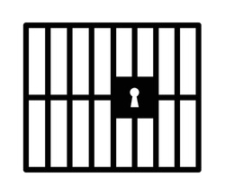 Jail or prison with bars and locked door line art vector icon for games and apps