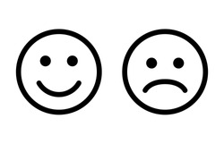 Happy and sad emoji faces line art vector icon for apps and websites