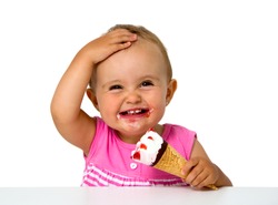 baby eating ice cream isolated on white