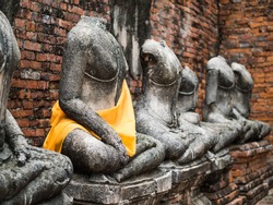 Old Buddha statue at Wat Chai Watthanaram, Ayuttaya,Thailand