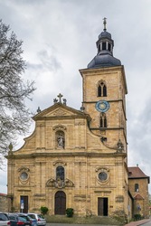 Baroque facade of St. Jacob church, Bamberg, Germany