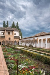Patio de la Acequia (Court of the Water Channel) in Generalife gardens, Granada, Spain