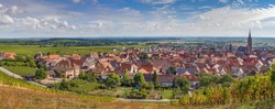 Panoramic view of  Dambach la Ville from the hill with vineyard, Alsace, France