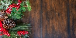 Top View of Holiday Decoration On Wooden Table