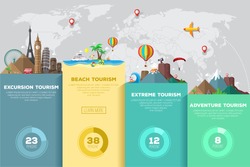 Colorful flat infographic for travel and tourism.