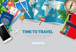 Top view on travel and tourism concept template, ready for summer banners design. Vector illustration 