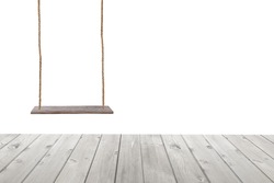 wooden swing and wood floor isolated on white background.