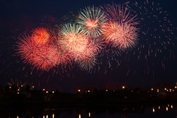 Beautiful fireworks over the river.