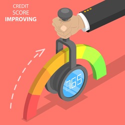 3D Isometric Flat Vector Concept of Credit Score Improving, Credit History Index, Personal Credit Ranking.