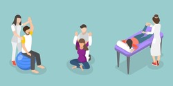 3D Isometric Flat Vector Conceptual Illustration of Physiotherapist, Massage Therapists at Work
