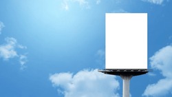 Billboard advertising at white cloud blur sky background.