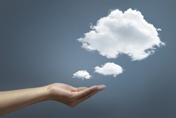 Hand offer the cloud, Hand and cloud concept world wide data sharing and communication. 