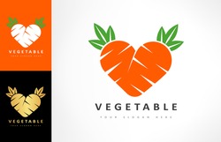 Carrots heart logo vector. Vegetable store design.