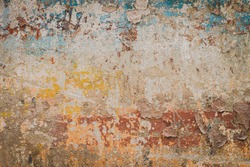 Surface peeling paint peeling off on grungy old wall background