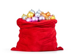 Santa Claus red bag with Christmas toys isolated on white background. File contains a path to isolation.