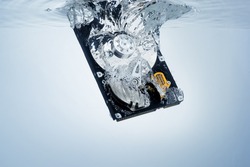 Hard drive in the water, abstract background technology