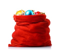 Santa Claus red bag with Christmas toys on white background. File contains a path to isolation.