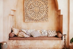 interior of room or apartment in Moroccan style, earth tone 