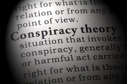 Fake Dictionary, Dictionary definition of the word conspiracy theory. including key descriptive words.