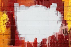 White paint stroke copyspace on a cement block wall. Urban Grunge