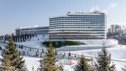Ufa, Russia - February 28, 2018: Hilton Garden Inn Ufa Riverside