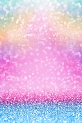 Cute pink blue color glitter sparkle confetti background for happy birthday party invite, princess little girl rainbow watercolor, girly unicorn pony kid baby sequin or colorful children mermaid water