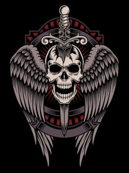 Winged Skull with Sword Stuck