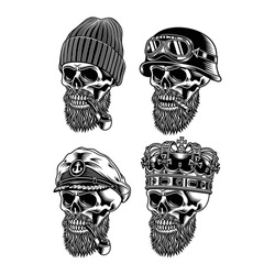 Bearded Skull Characters Collection Vector Illustration