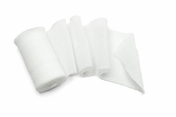 White medical cotton gauze bandage on white background