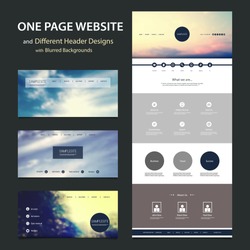 One Page Website Template and Different Header Designs with Blurred Backgrounds