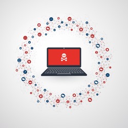 Spreading Malware Infection Causing Infection, Damage and Information Loss - IT Security, Threat Protection, Technology Concept Design -Vector Illustration