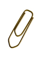 A bronze paperclip isolated on white.