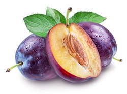 Plums with water drops. File contains clipping path.
