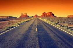 road to Monument Valley at sunset, USA