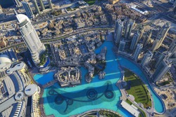 View of Dubai city from the top of a tower.