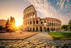 Colosseum in Rome at sunrise, Italy, Europe.