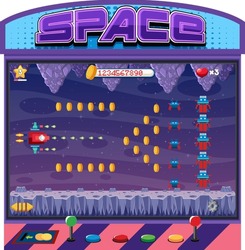 Retro arcade pixel space game interface illustration