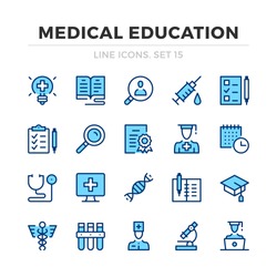 Medical education vector line icons set. Thin line design. Modern outline graphic elements, simple stroke symbols. Medical education icons