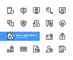 Data security vector line icons. Simple set of outline symbols, graphic design elements.