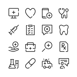 Healthcare icons. Vector line icons. Simple outline symbols set